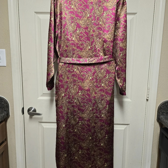 VINTAGE KATHRYN Robe Belted Pockets Floral Satin - Picture 5 of 17